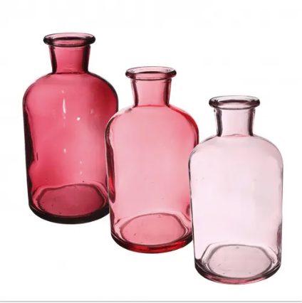 Glasvasen, Flaschenväschen, 3-er Set in Rosatönen