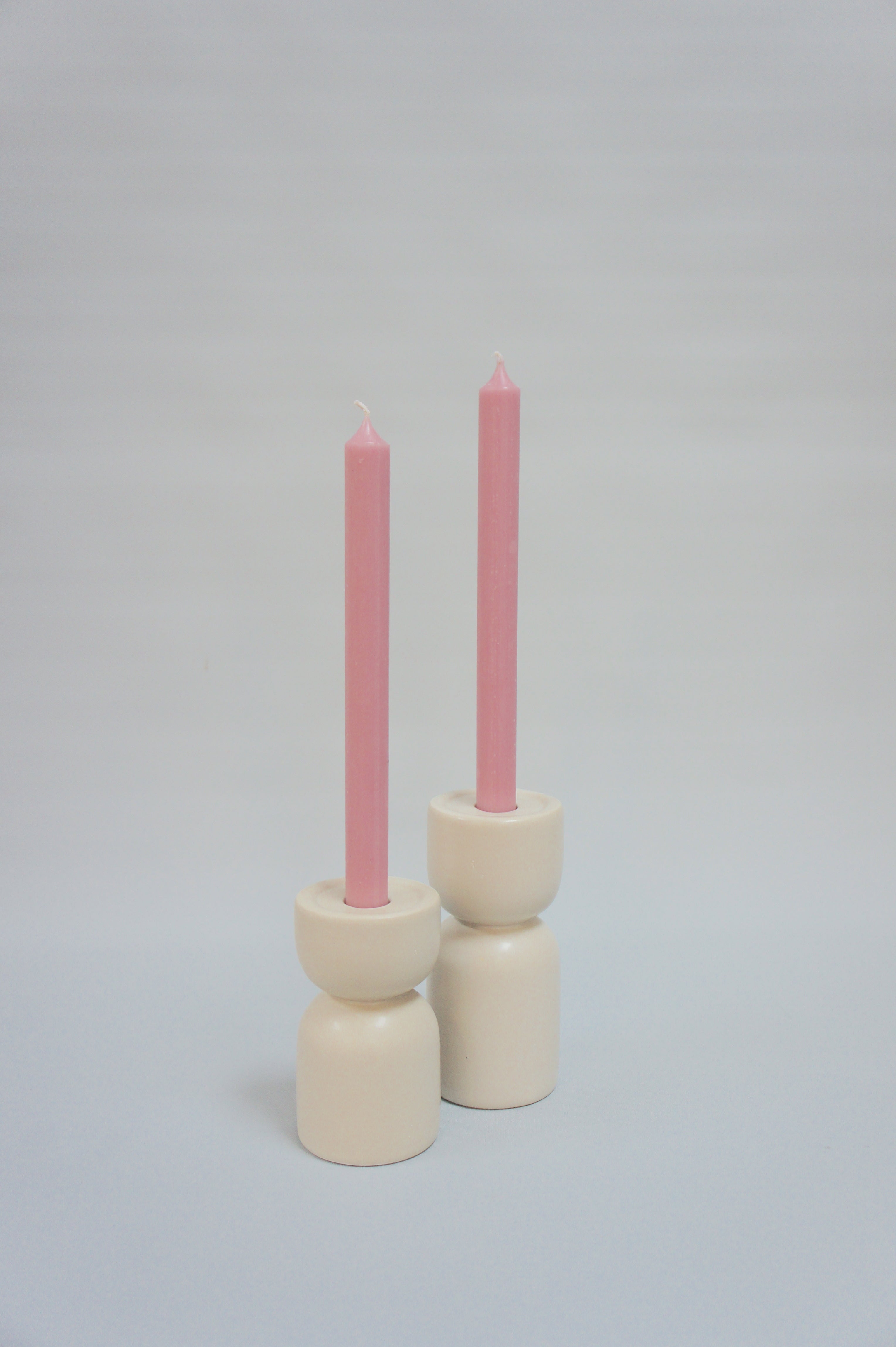 Kerzenhalter, Kerzenständer aus Keramik, Farbe Beige in 2 Größen