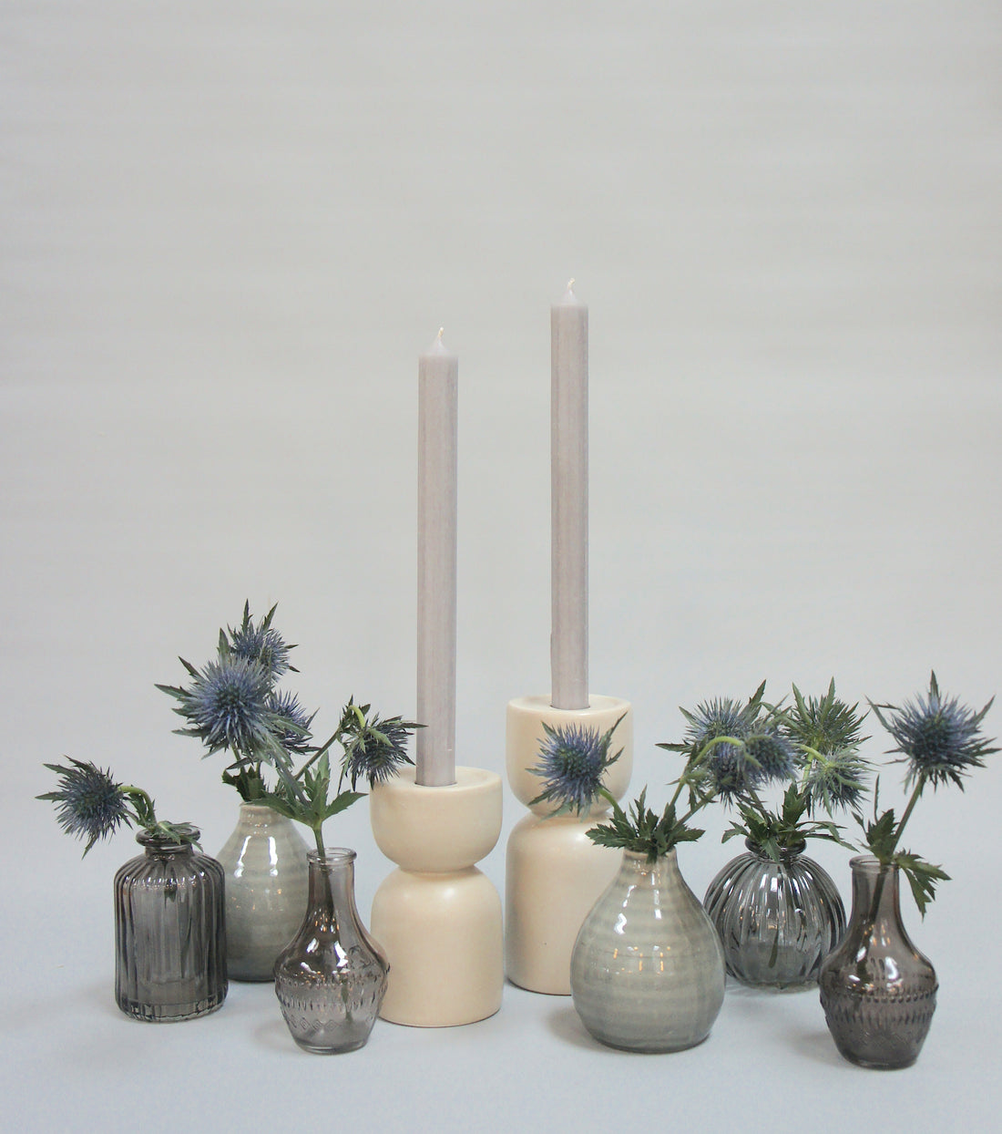 Kerzenhalter, Kerzenständer aus Keramik, Farbe Beige in 2 Größen