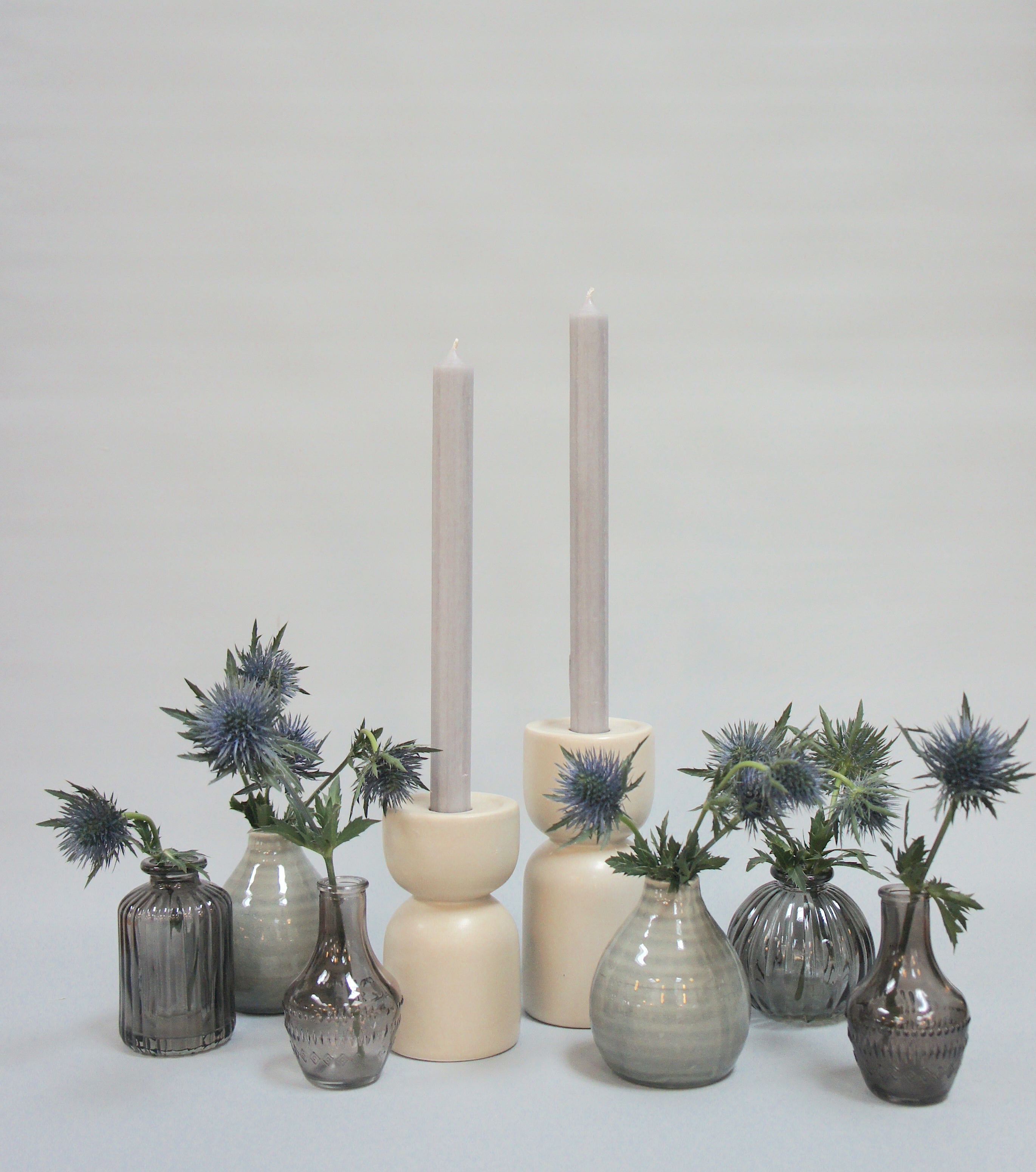 Kerzenhalter, Kerzenständer aus Keramik, Farbe Beige in 2 Größen