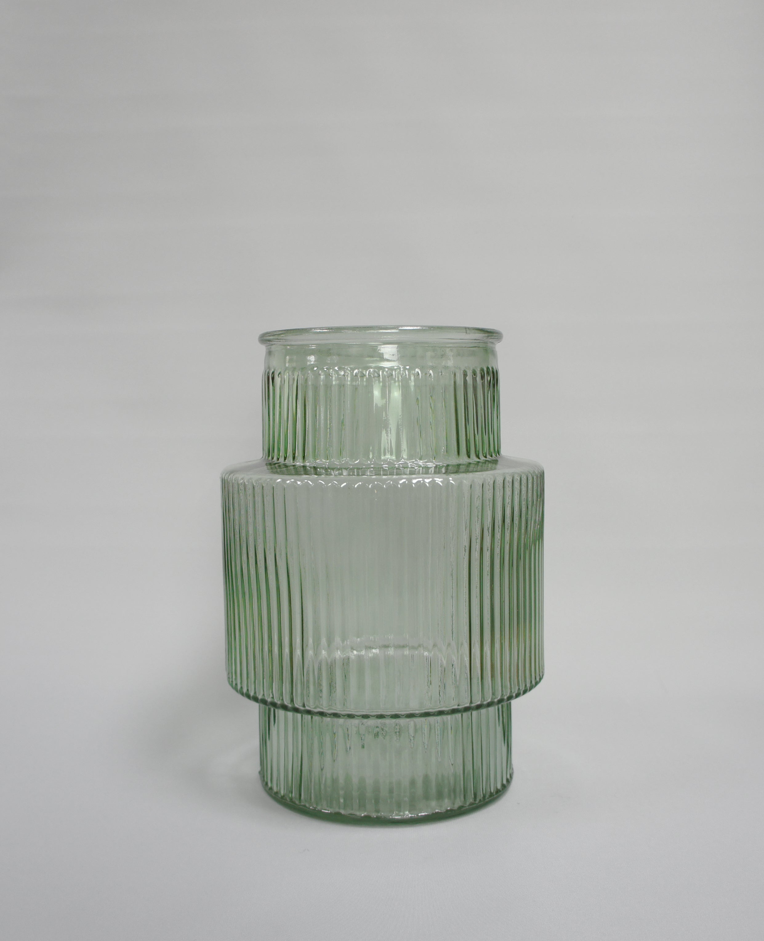 Glasvase, geriffelt, Farbe Grün und Graublau, erhältlich in 3 Größen