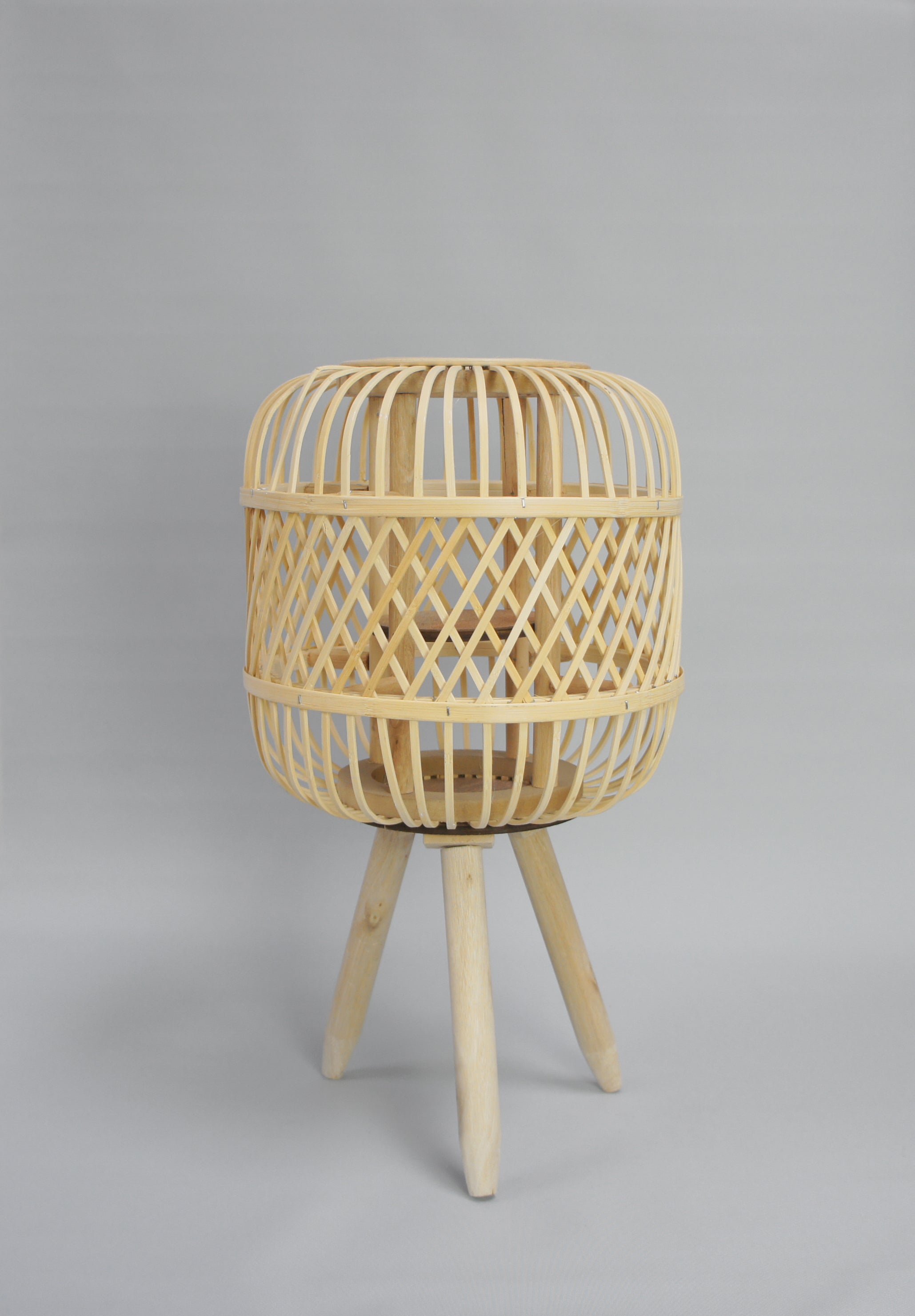 Bambuswindlicht- oder Vase auf Dreifuß, inkl. Glaseinsatz, 2 Größen