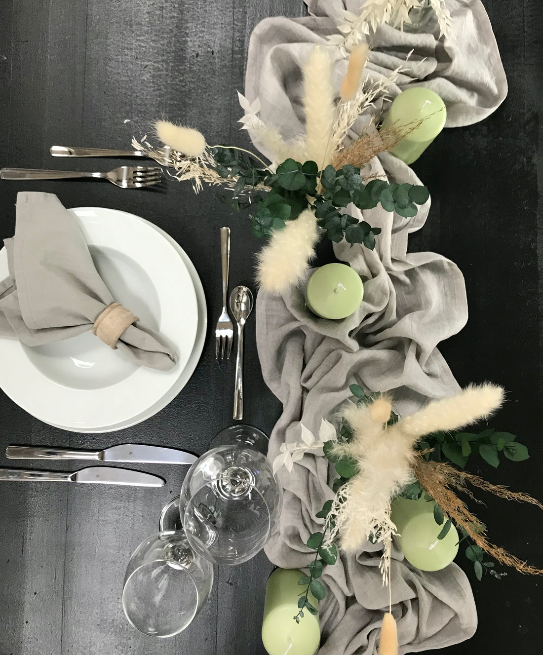 Tischläufer aus Baumwolle IN 5 FARBEN erhältlich: Grau, Sand, Altrosa, Petrol und Salbei