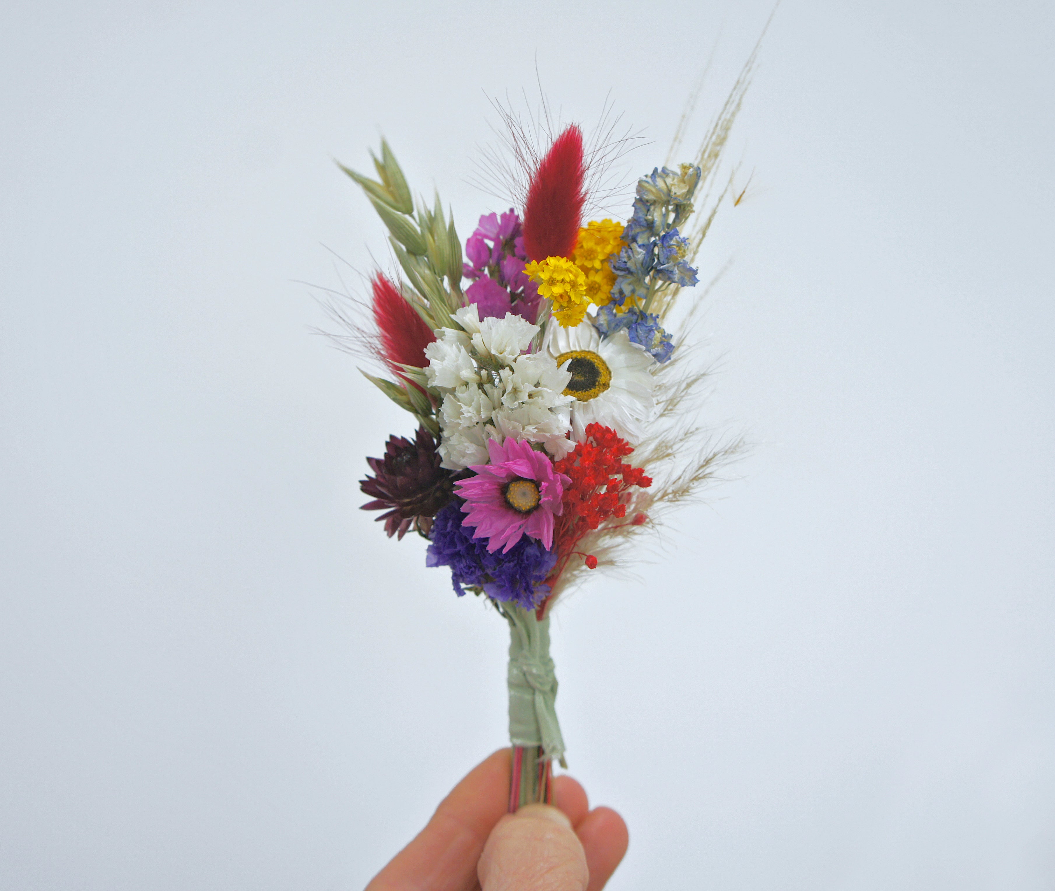 WIESENFEST, Trockenblumen, Dried flowers, Brautstrauß, Reversschmuck, Haarkamm, Haarkranz, bunt, Wiesenblumen