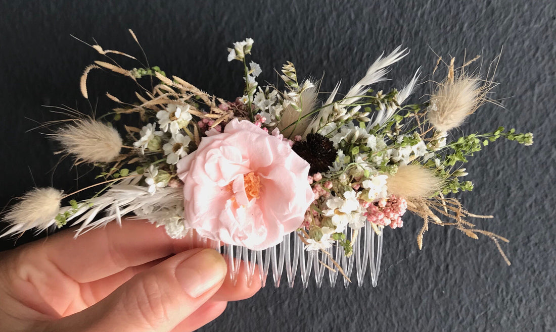 Serie TINY ROSE, Haarkamm, Trockenblumen/ Dried flowers
