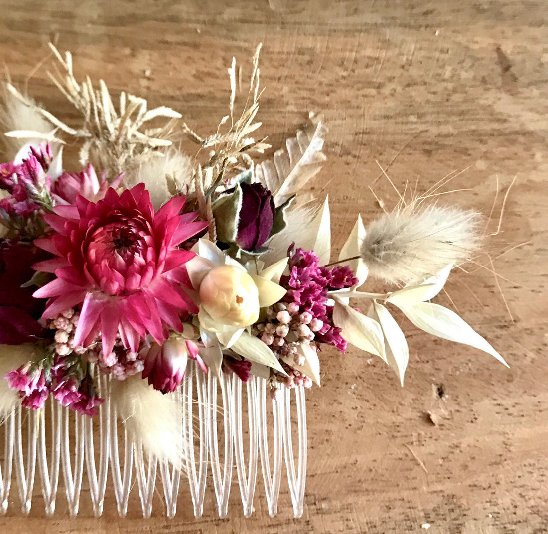 Serie BOHO ROSE, floraler Haarkamm, Trockenblumen/ Dried flowers