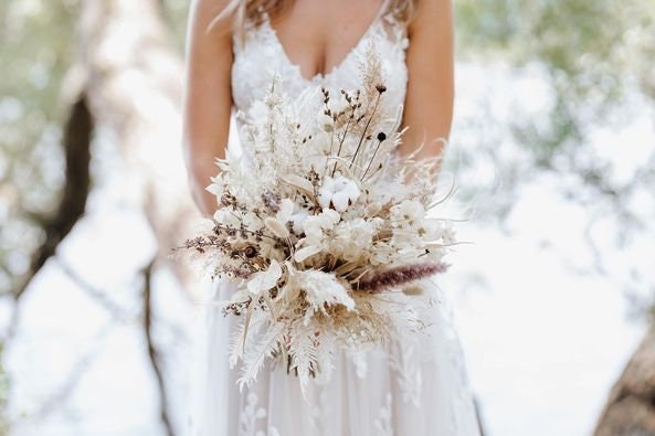 Serie BOHO SUMMER, Trockenblumen, Dried flowers, Brautstrauß, Reversschmuck & Haarkamm