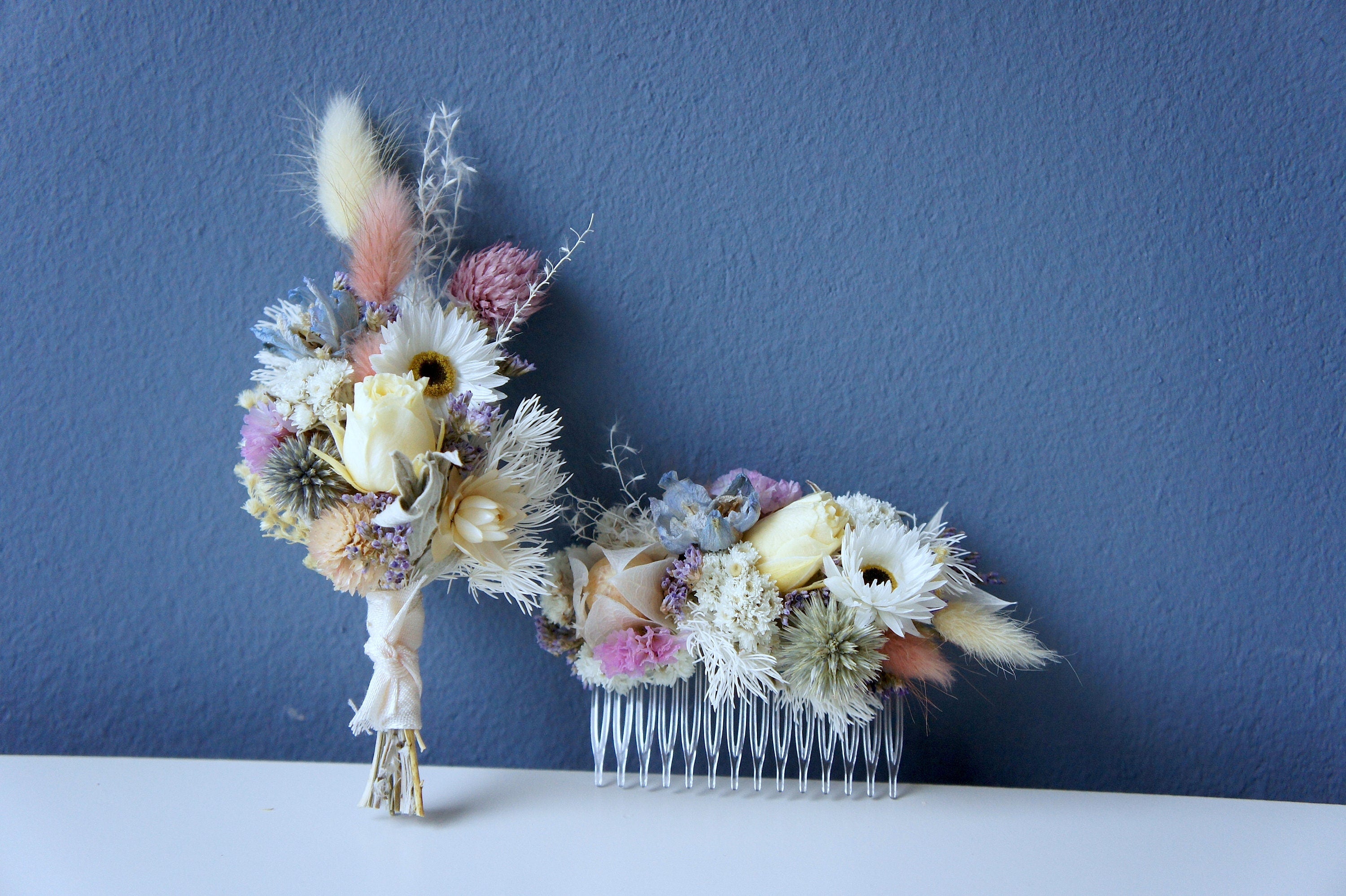 Serie LOLLY POP, Haarkranz, Haarreif, Haarkamm, Reversschmuck, Trockenblumen, Dried flower products