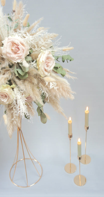 Blumenständer, Trompetenständer inkl. Schale, Tischdeko, Farbe Gold, Höhe 80 cm