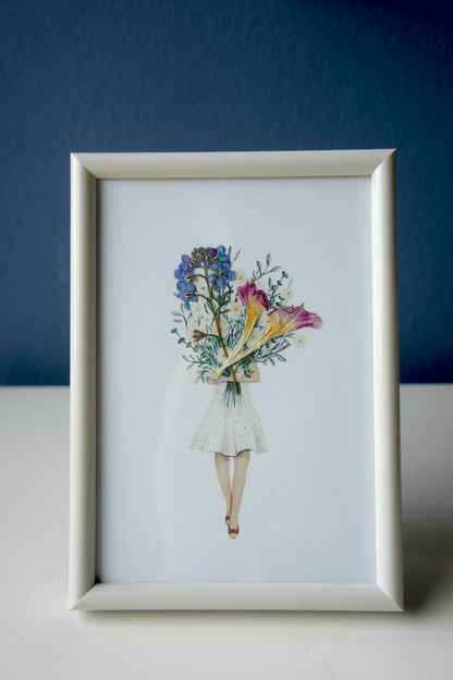 Pressed Flower Collage/Grafikdruck, gerahmt