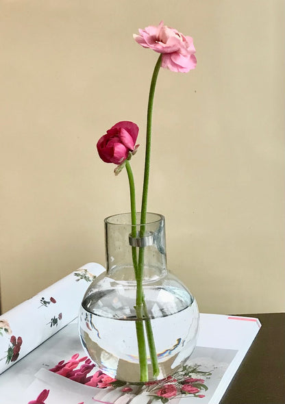 Vase aus Glas, Bubbleglas, inkl. FLOWER RING (auch einzeln erhältlich)