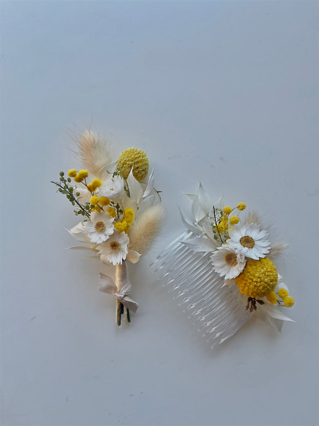 HELLO SUNSHINE, Haarkamm, Reversschmuck, Trockenblumen, Dried flowers