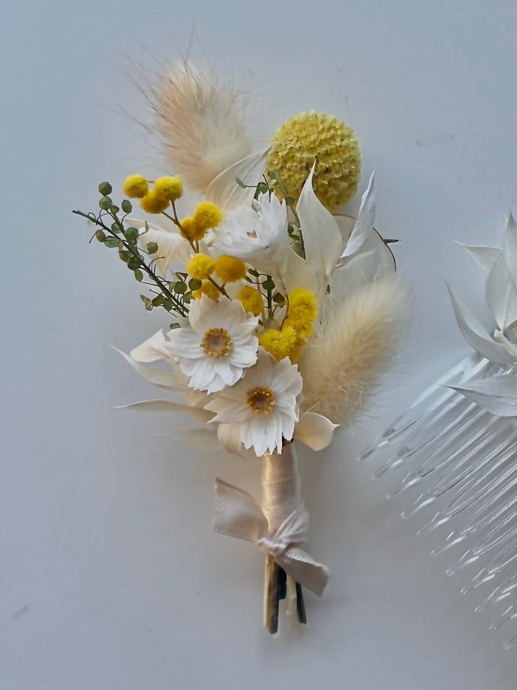 HELLO SUNSHINE, Haarkamm, Reversschmuck, Trockenblumen, Dried flowers