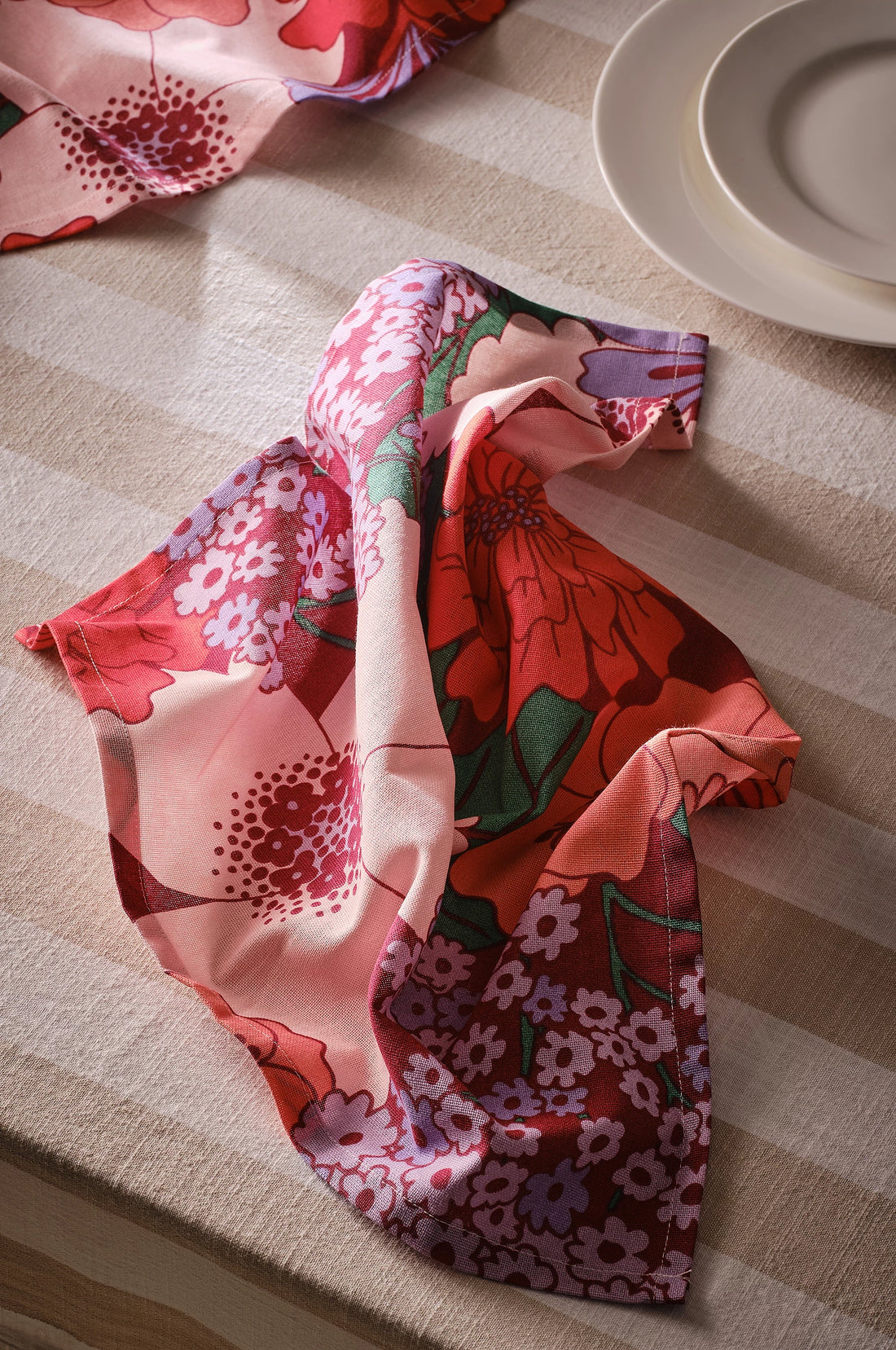 Serviette aus Baumwolle, Blumen-Retro-Motiv