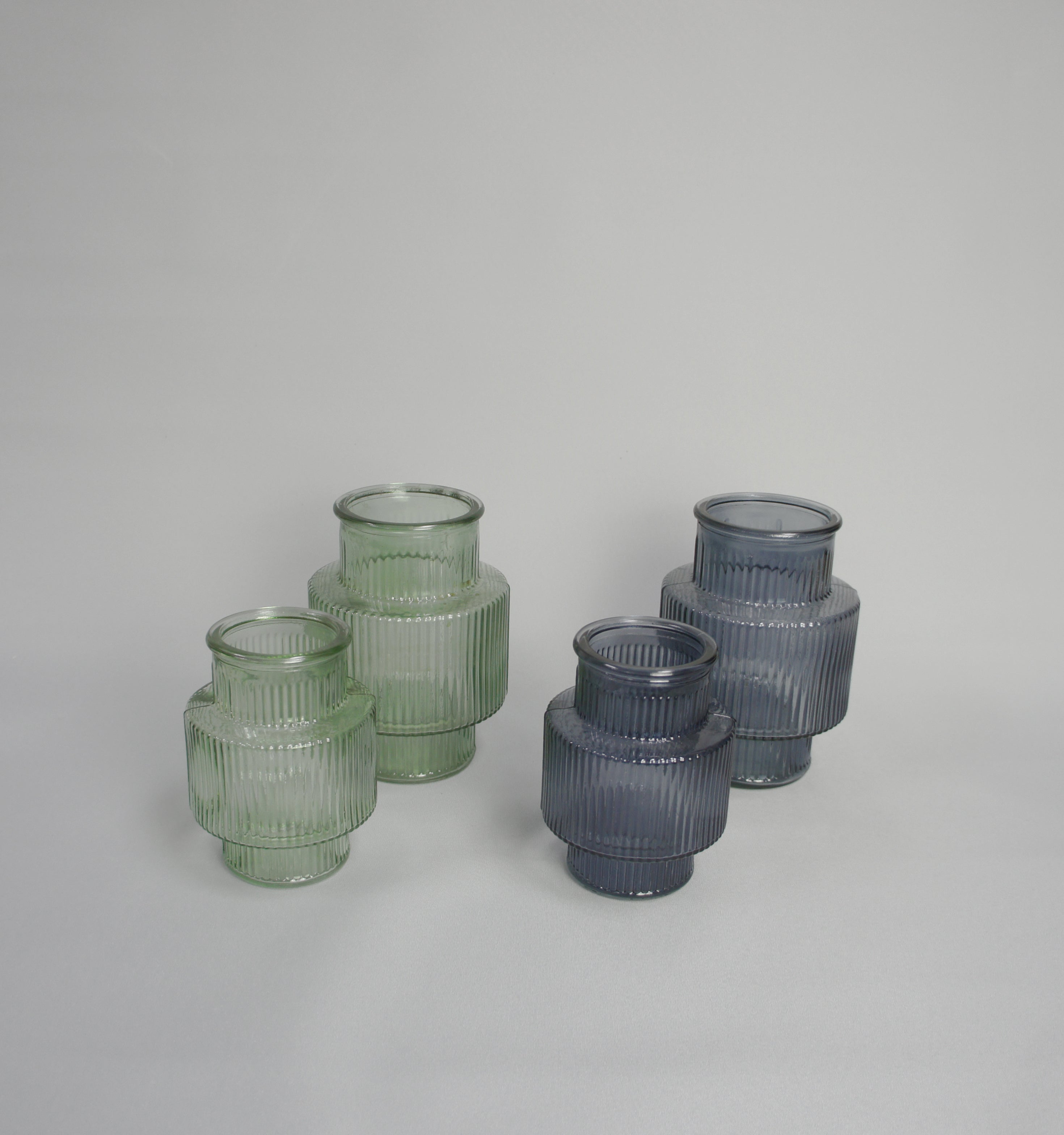 Glasvase, geriffelt, Farbe Grün und Graublau, erhältlich in 3 Größen