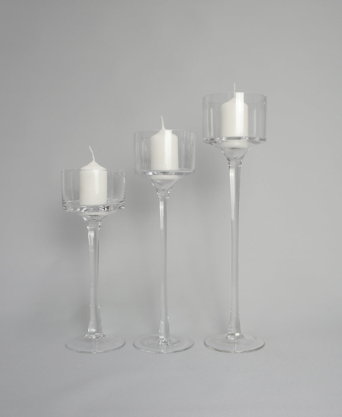 Kerzenglas, Zylinderform auf Stiel-Set, 3-tlg.