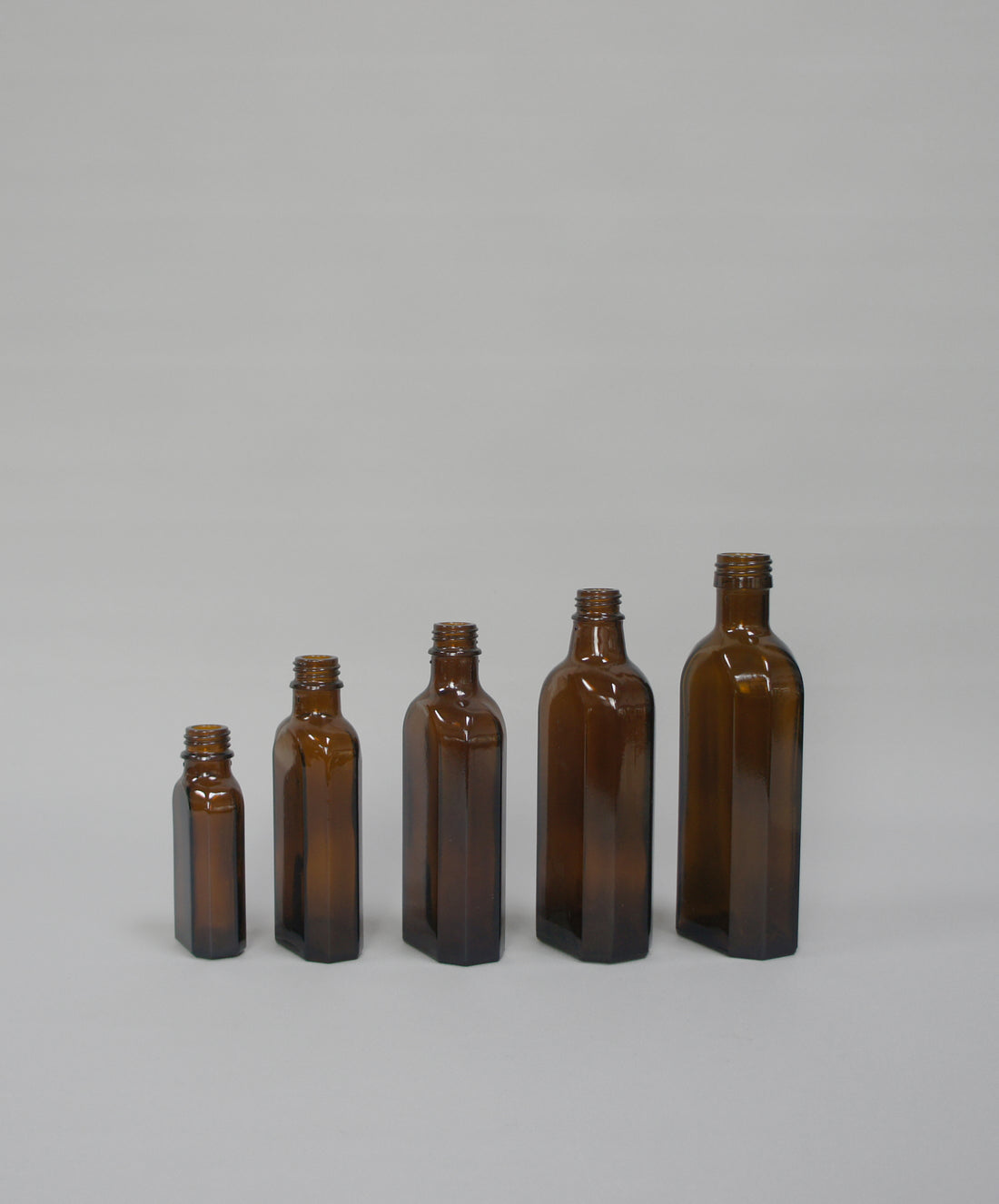 Apothekerflasche, Farbe Braun, flach Ausführung, in 5 Größen erhältlich