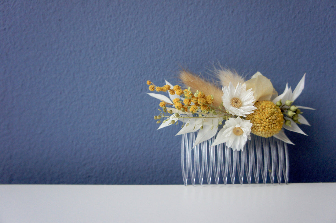 Serie HELLO SUNSHINE, Haarkamm Trockenblumen, Dried flowers
