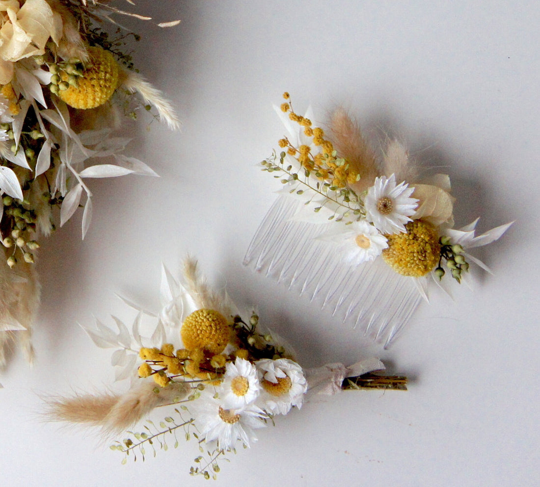 Serie HELLO SUNSHINE, Haarkamm Trockenblumen, Dried flowers