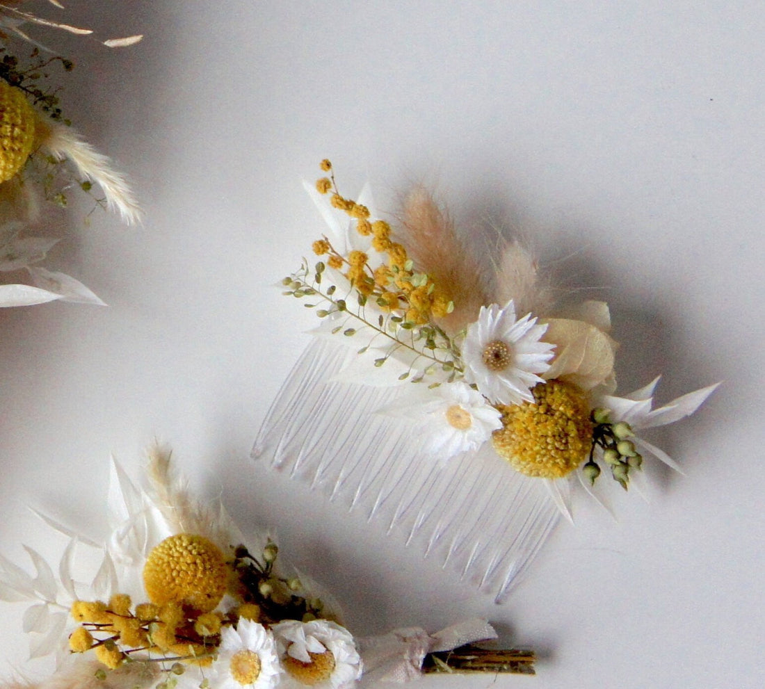 Serie HELLO SUNSHINE, Haarkamm Trockenblumen, Dried flowers