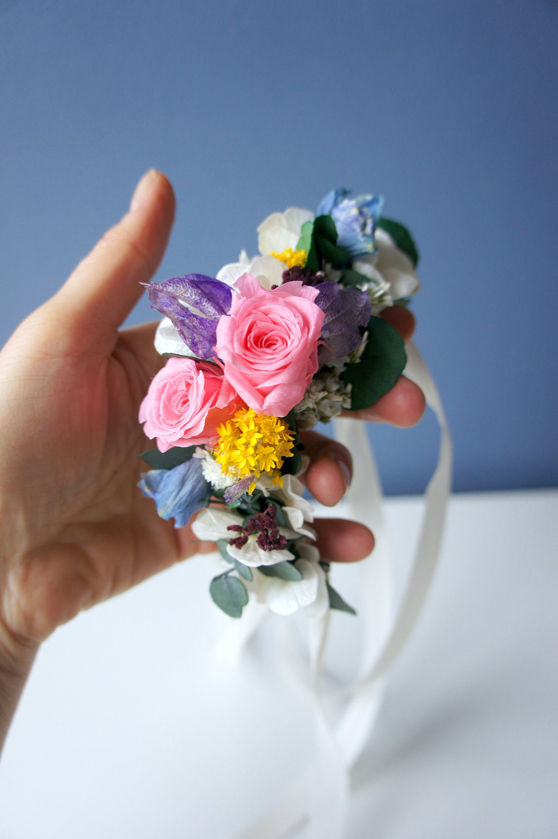 Serie &quot;KOMM, wir GEHEN HEIRATEN&quot;, Trockenblumenstrauß, Blütenarmband / Dried flower bouqet, Dried flower bracelet
